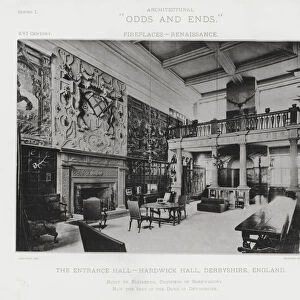 Fireplace: The Entrance Hall, Hardwick Hall, Derbyshire, England (b / w photo)