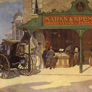 One of the first open fronted shops in the early 1900 s, A new idea for easy shopping... (colour litho)
