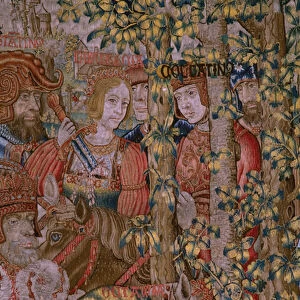 Flemish tapestry. Series Moralities: The virtue of the honours (De deugd van de Honores, La Virtud de los honores). Ca 1520. Detail