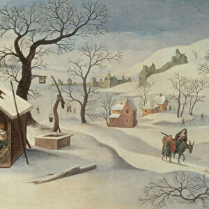Flight into Egypt in a winter landscape (panel)
