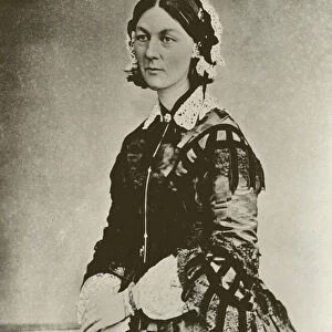 Florence Nightingale, British nursing pioneer, 1855 (b / w photo)