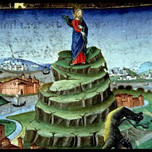 Fol. 84r The Devil tempts Christ for a second time on the mountain (vellum)