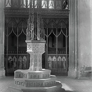 The font, St Mary's Church, Worstead, Norfolk (b/w photo)