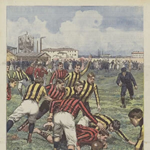 The Football Game In The Milan Trotter To Win The Royal Medal, The Final Race Between Milan And Turin (Colour Litho)