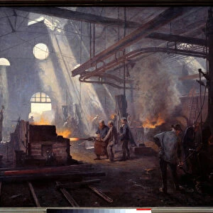 A forge. Painting by Fernand Cormon (1845-1924), 1893. Oil on canvas. Dim: 0. 72 x 0. 90m