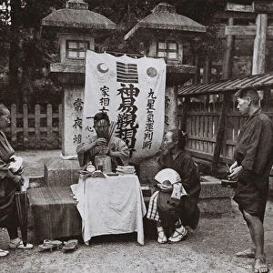 A Fortune-Teller at Inari Temple (b / w photo)