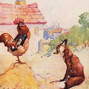The Fox and the Cock (colour litho)