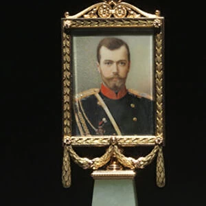 Framed Miniature: Portrait of Czar Nicholas II, firm of Peter Carl Faberge (1846-1920)