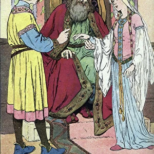 The Frankish king Charles the great blessing the engagement of his nephew Roland with Aude) Illustration by Edouard Francois Zier in Nos-gloires-nationales" 1920 Private collection