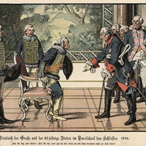 Frederick the Great and the 85 year old General Zieten (colour litho)