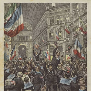 The French Team In Naples, The Enthusiasm After The Banquet Of Italian And French Sailors In The... (colour litho)