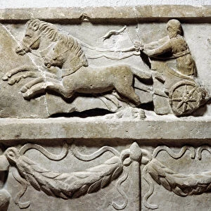 Gallo-Roman art: detail of a marble relief depicting a race of tanks with terminals