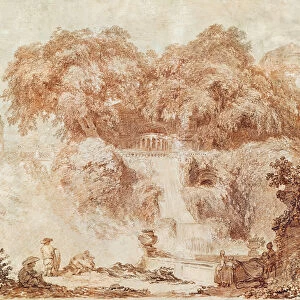 Gardens of the Villa d Este, from the foot of the waterfall (red chalk on paper)
