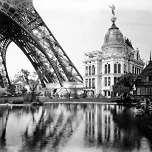 Gas Pavilion and Swedish Chalet, Paris Exhibition, 1889 (b / w photo)