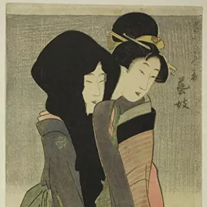 Geisha (Geigi), from the series, Three Amusements of Contemporary Beauties, c. 1800 (colour woodblock print; naga-oban)