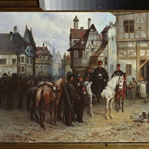 General Gebhard Leberecht von Blucher (1742-1819) avec les cosaques a Bautzen (Allemagne) (General Blucher with the Cossacks in Bautzen) (Bataille de Bautzen ou de Wurschen, 1813) - Peinture de Gottfried (Bogdan Pavlovich) Willewalde (1818-1903)