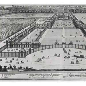 General Perspective View of the Chateau and Gardens of Richelieu (engraving) (b / w photo)