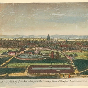 General view of the City of London taken from the Bowling Green at Islington (coloured engraving)