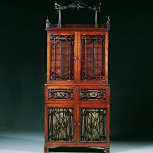 George II secretaire-cabinet (mahogany & fretwork)