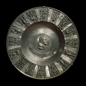 German art: tin saxon dish around 1560. Paris, Louvre Museum
