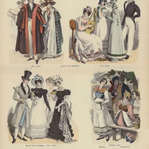 German costumes, first half of 19th Century (coloured engraving)
