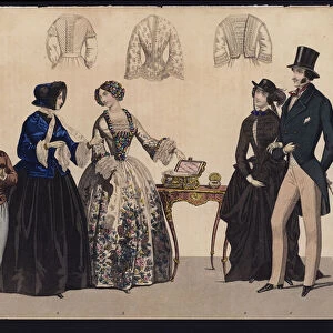 German fashion plate, mid 19th century (coloured engraving)