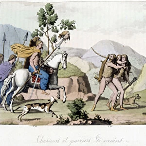 German hunters and warriors - in "The old and modern costume"by Jules Ferrario, ed. Milan, 1819-20