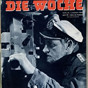 German Navy, U-boat commander in periscope observation, cover "Die Woche"