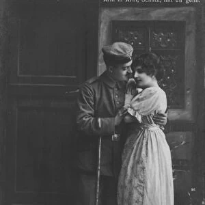 German soldier reunited with his sweetheart (b / w photo)