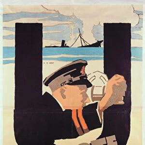 German World War 1 poster, U BOOTE HERAUS (U BOATS AWAY) (colour litho)