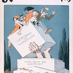 Germany raises the tombstone of the Treaty of Versailles, illustration from Kladderadatsch, 1926 (colour litho)