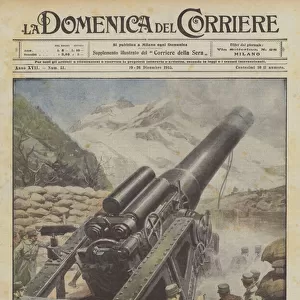 The giants of our artillery, a 305 at the time of the shot (colour litho)
