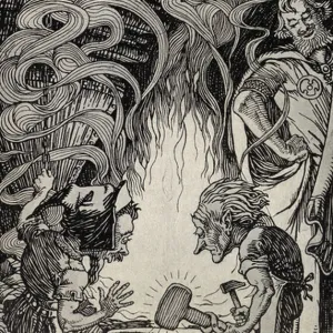 The Third Gift an Enormous Hammer, illustration from Myths from Many Lands