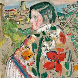 Girl in a shawl, (oil on canvas)