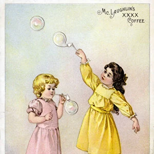 Girls blowing bubbles (chromolitho)