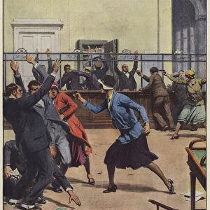 Two girls led a gang of evildoers in the assault on a New York bank (Colour Litho)