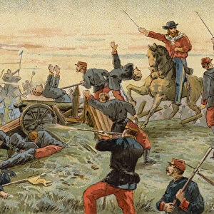 Giuseppe Garibaldi at the Battle of San Antonio del Santo, Uruguayan Civil War, 1846 (chromolitho)