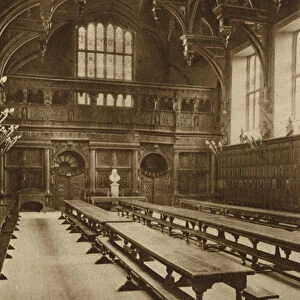 A glorious relic of Elizabethan architecture: interior of the hall of the Middle Temple (b / w photo)