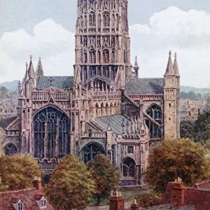 Gloucester Cathedral, from the West (colour litho)