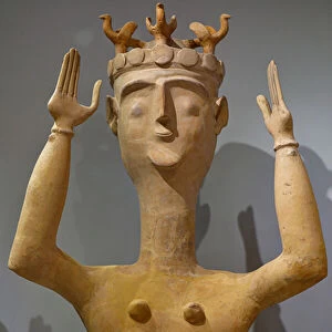 Goddess with upraised arms and bird symbols on her head, 1200-1100 BC