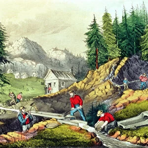 Gold Mining in California, published by Currier & Ives, 1861 (litho) (see also 166069