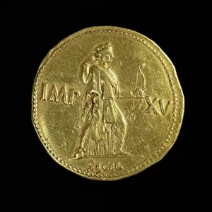 Gold multiple (reverse) of Emperor Augustus (31 BC-AD 14) depicting the goddess Diana