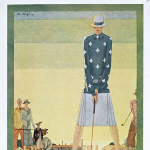 Golfing dress design by Jane Regny, fashion plate from Femina magazine, Christmas 1926 (colour litho)