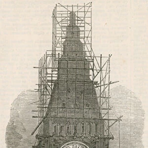 The great Clock Tower of the new Houses of Parliament (engraving)