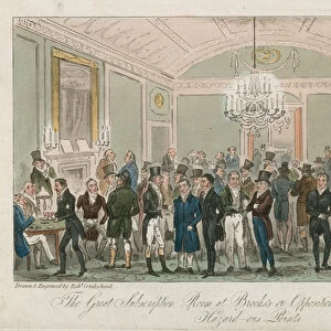 The great subscription room at Brookss in Opposition (coloured engraving)