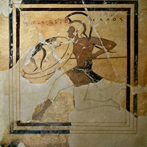 Greek art: "pynax (votive tablet) of terracotta representing a hoplite in