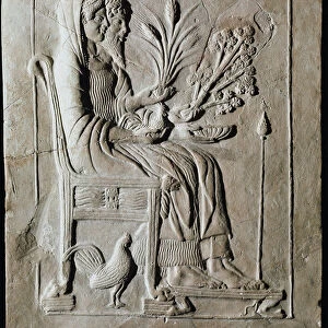 Greek art: votive terracotta tablet from Persephone on the trone and Hades from Locri