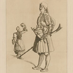 Greek costumes from the 19th century (engraving)