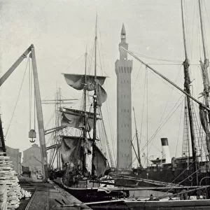 Grimsby, View of the Docks, with the Hydraulic Tower (b / w photo)