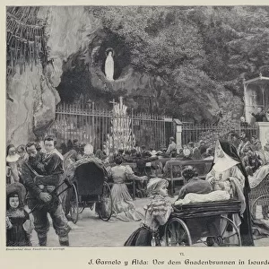 Grotto of Massabielle, Lourdes, France (engraving)